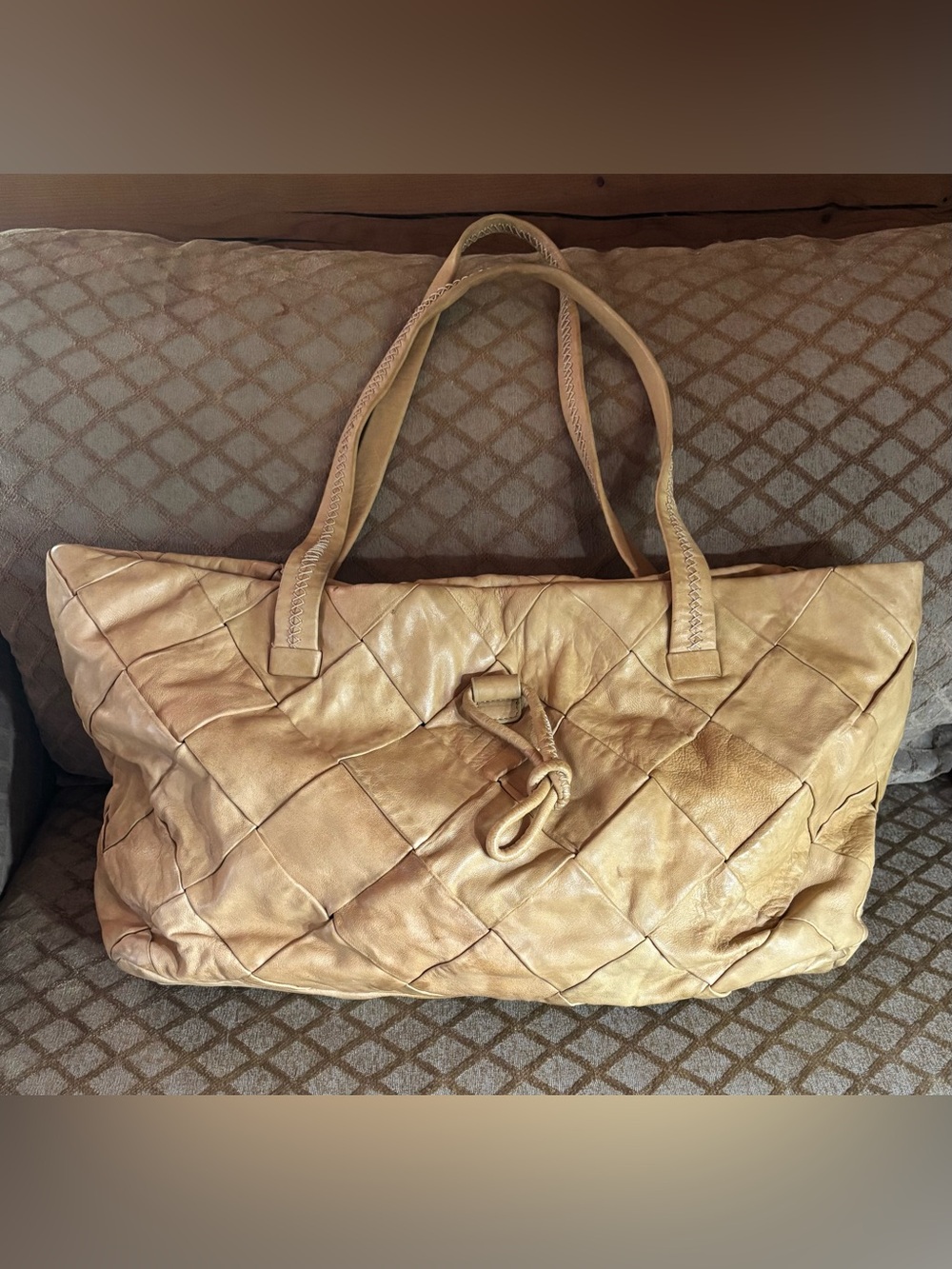 VTG David & Scotti Basket-weave Italian Leather Tote Bag Teal Zipper X-Large Lux